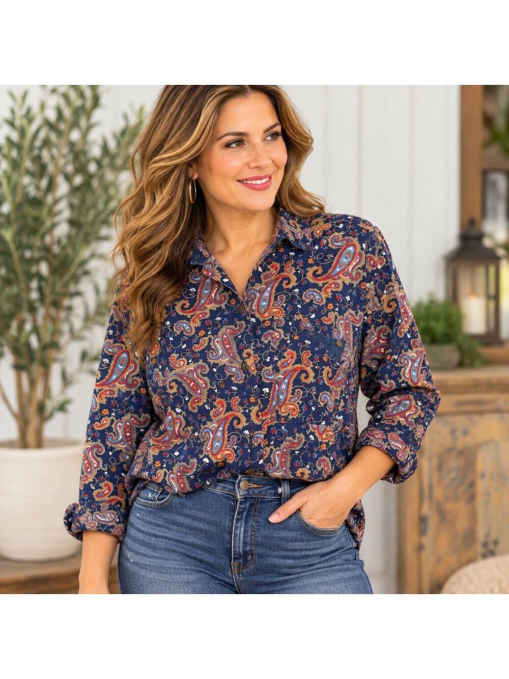 Vintage 90s Gotcha Covered Shirt Womens L Navy Paisley Cotton USA Boho